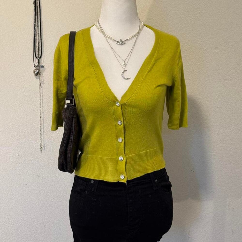 Y2k yellow button up shabby chic cardigan with diamante buttons
